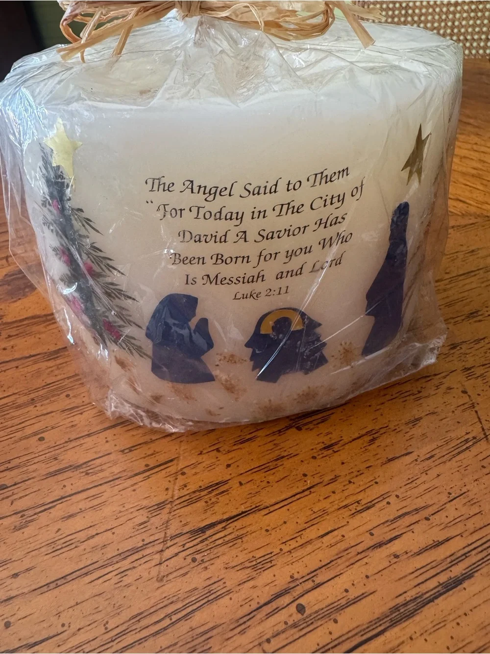 Decorative Nativity Pillar Candle - White